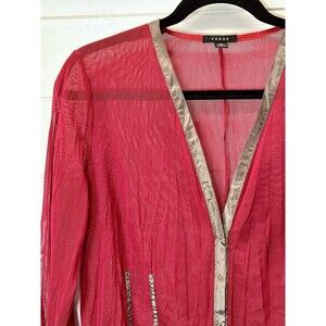 Verge New Zealand Womens L Sheer Snap Tie Front Kimono Contrast Trim Rave Disco